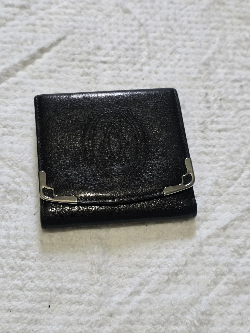 Cartier Black Leather Mens  Wallet with Silver Corner Accents Unisex